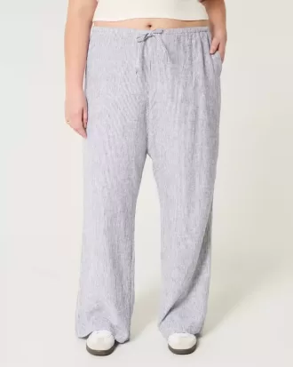 Pantaloni largi cu tragere din amestec de in