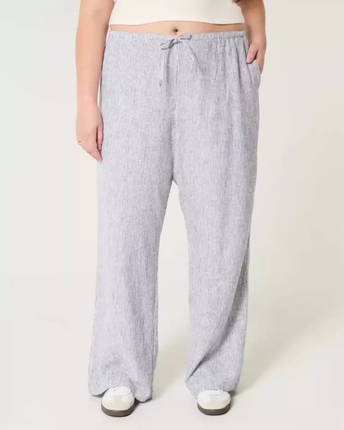 Pantaloni largi cu tragere din amestec de in Pantaloni largi cu tragere din amestec de in