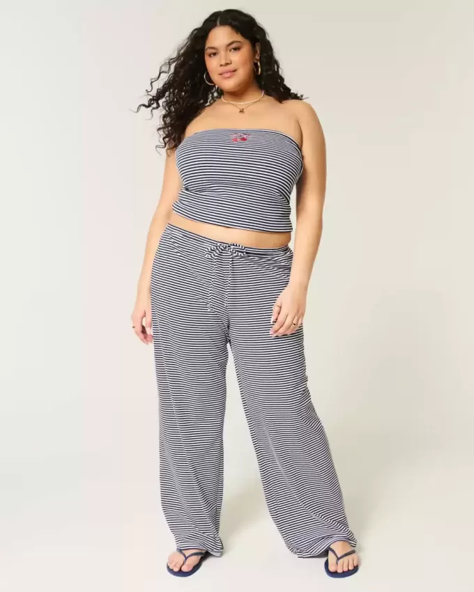 Pantaloni largi cu tragere din tricot Pantaloni largi cu tragere din tricot