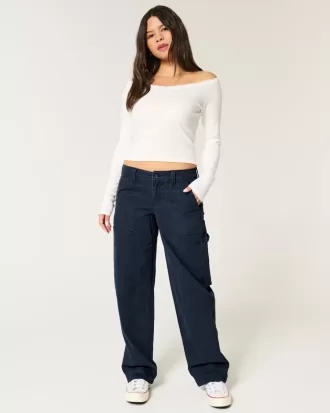 Pantaloni largi de dulgher conici cu talie joasă