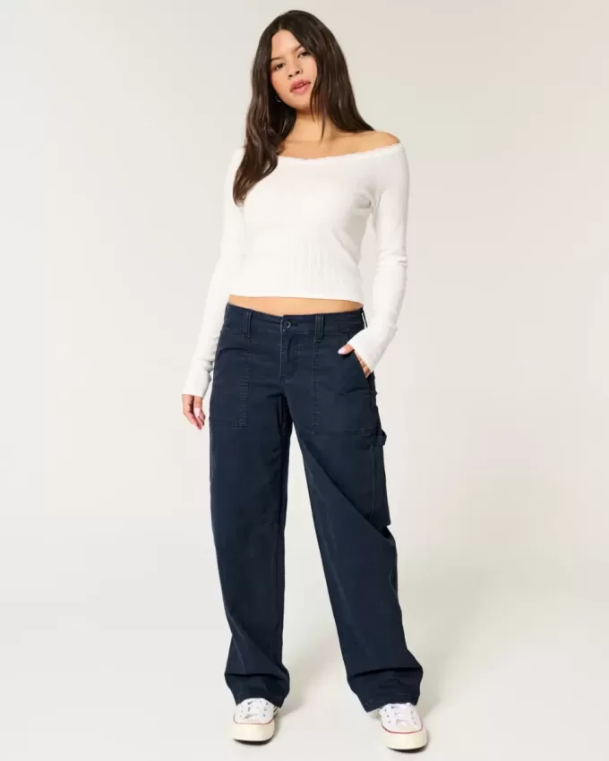 Pantaloni largi de dulgher conici cu talie joasă Pantaloni largi de dulgher conici cu talie joasă