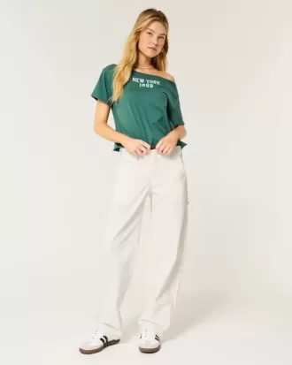 Pantaloni largi de dulgher conici cu talie joasă