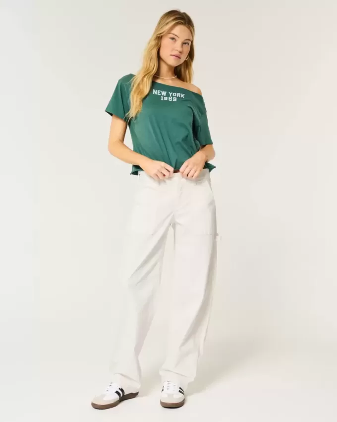 Pantaloni largi de dulgher conici cu talie joasă Pantaloni largi de dulgher conici cu talie joasă