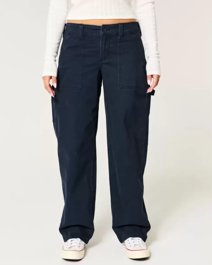 Pantaloni largi de dulgher conici cu talie joasă Pantaloni largi de dulgher conici cu talie joasă
