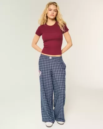 Pantaloni largi din flanel cu grafic numeric