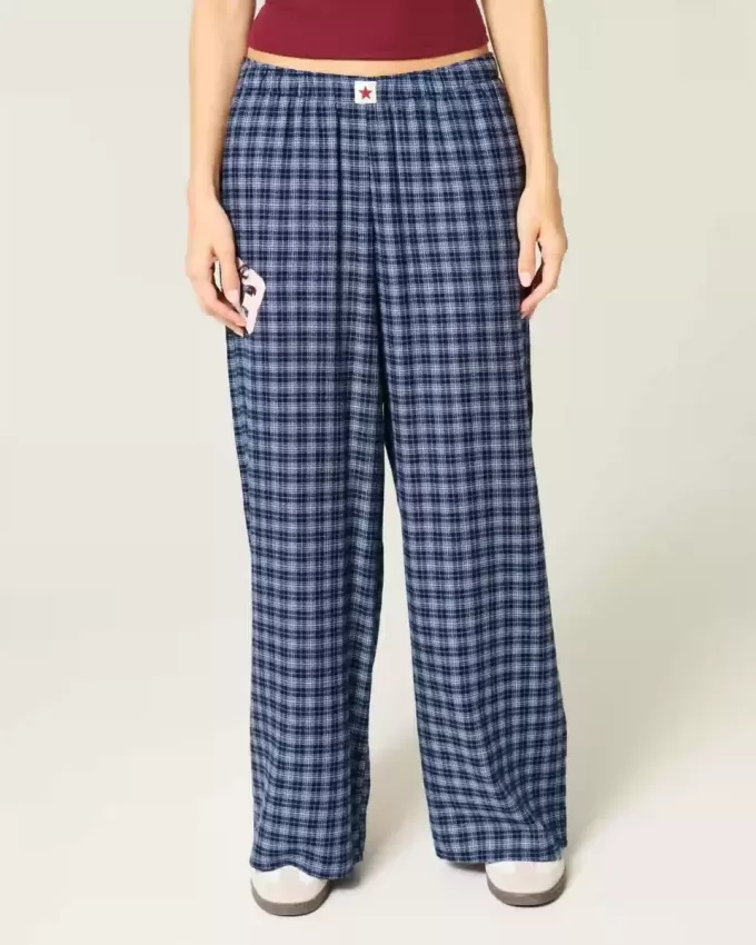 Pantaloni largi din flanel cu grafic numeric Pantaloni largi din flanel cu grafic numeric