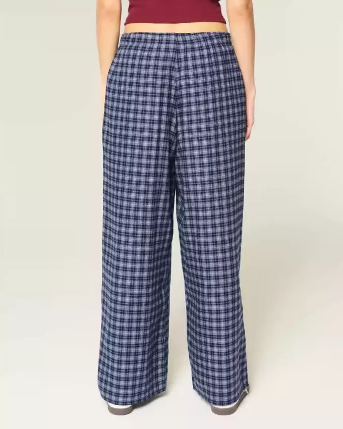 Pantaloni largi din flanel cu grafic numeric Pantaloni largi din flanel cu grafic numeric
