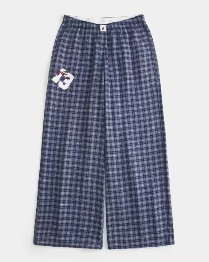Pantaloni largi din flanel cu grafic numeric Pantaloni largi din flanel cu grafic numeric