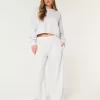 Pantaloni largi din lână cu talie cu logo Pantaloni largi din lână cu talie cu logo