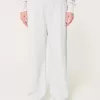 Pantaloni largi din lână cu talie cu logo Pantaloni largi din lână cu talie cu logo