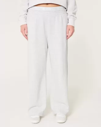 Pantaloni largi din lână cu talie cu logo