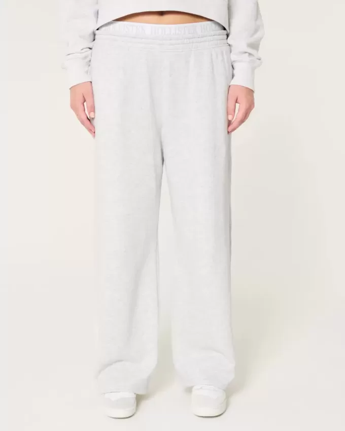 Pantaloni largi din lână cu talie cu logo Pantaloni largi din lână cu talie cu logo