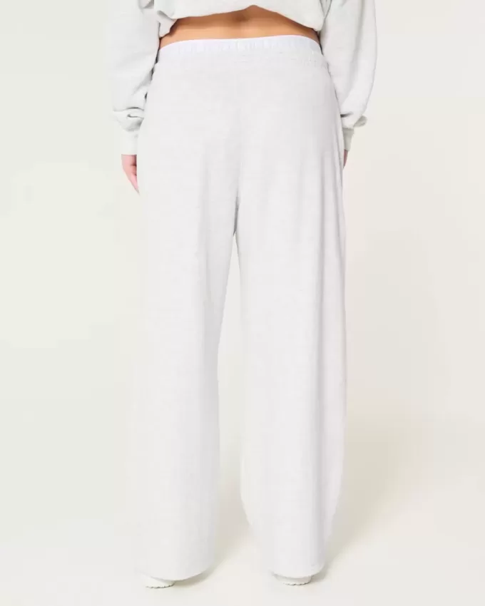 Pantaloni largi din lână cu talie cu logo Pantaloni largi din lână cu talie cu logo