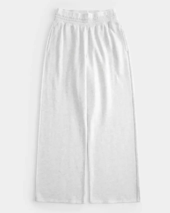 Pantaloni largi din lână cu talie cu logo Pantaloni largi din lână cu talie cu logo