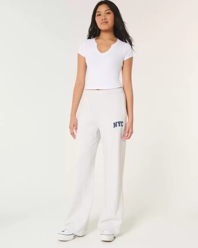 Pantaloni largi din lână grafic NYC Pantaloni largi din lână grafic NYC