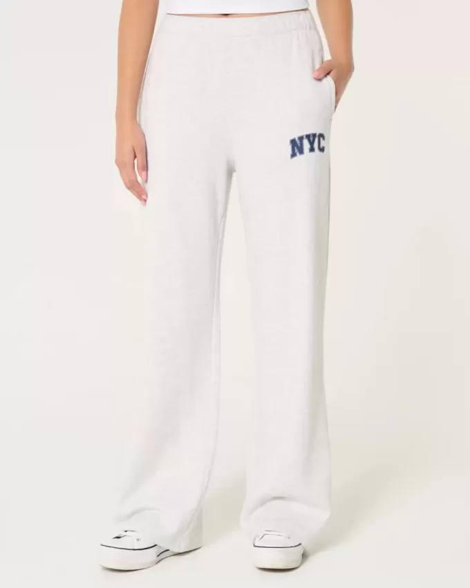 Pantaloni largi din lână grafic NYC Pantaloni largi din lână grafic NYC