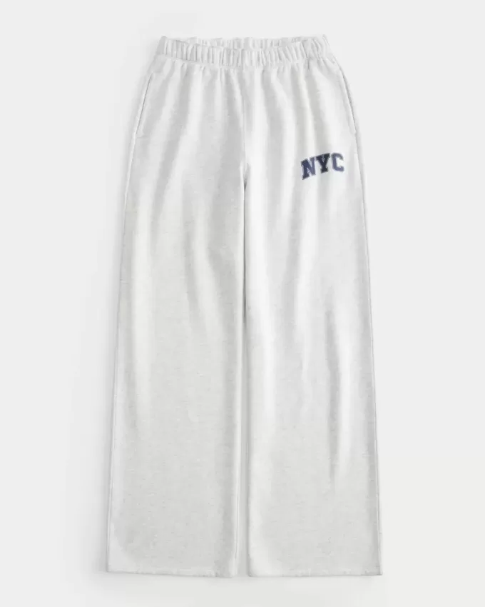 Pantaloni largi din lână grafic NYC Pantaloni largi din lână grafic NYC