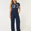 Pantaloni largi Hollister Livvy cu talie înaltă în amestec de in