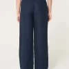 Pantaloni largi Hollister Livvy cu talie înaltă în amestec de in