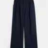 Pantaloni largi Hollister Livvy cu talie înaltă în amestec de in