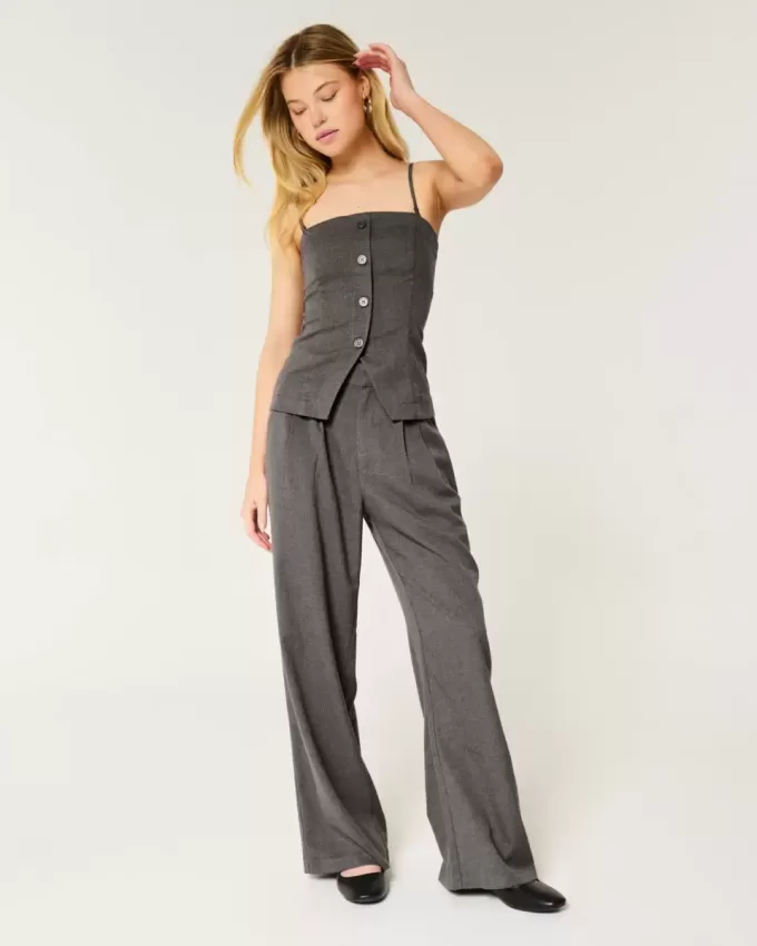 Pantaloni largi Hollister Livvy cu talie ultra înaltă