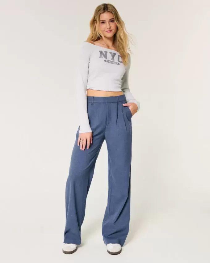 Pantaloni largi Hollister Livvy cu talie ultra înaltă
