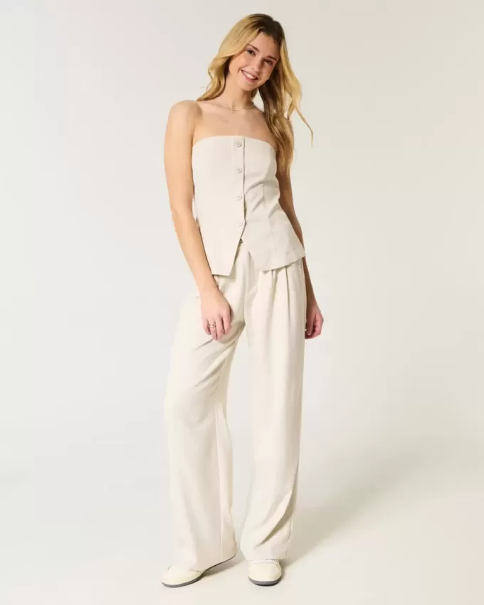 Pantaloni largi Hollister Livvy cu talie ultra înaltă