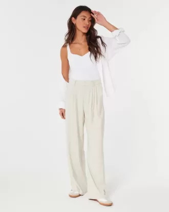 Pantaloni largi Hollister Livvy cu talie ultra înaltă