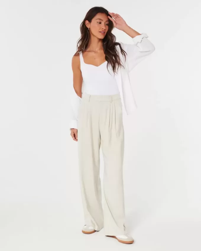Pantaloni largi Hollister Livvy cu talie ultra înaltă