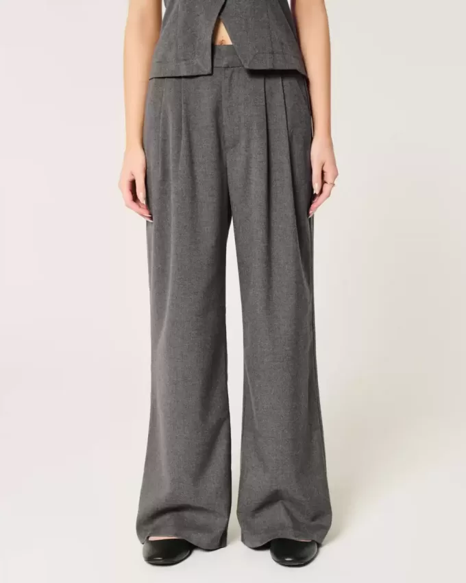 Pantaloni largi Hollister Livvy cu talie ultra înaltă