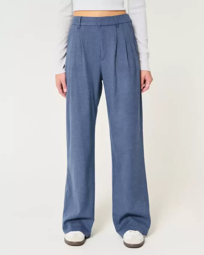 Pantaloni largi Hollister Livvy cu talie ultra înaltă
