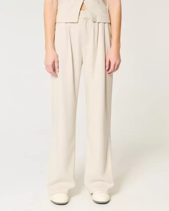 Pantaloni largi Hollister Livvy cu talie ultra înaltă
