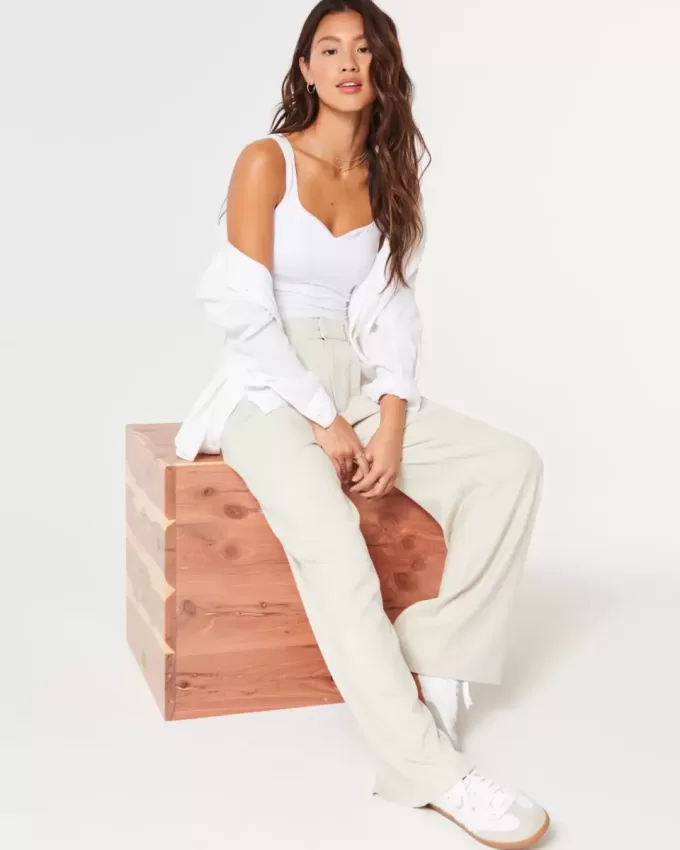 Pantaloni largi Hollister Livvy cu talie ultra înaltă