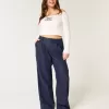 Pantaloni largi Hollister Livvy, cu talie ultra înaltă, din amestec de in