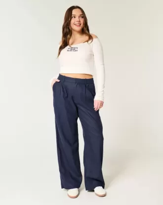 Pantaloni largi Hollister Livvy, cu talie ultra înaltă, din amestec de in