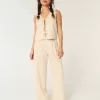 Pantaloni largi Hollister Livvy, cu talie ultra înaltă, din amestec de in