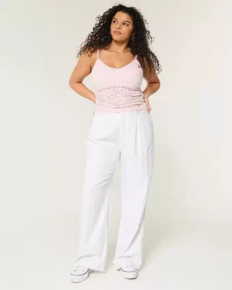Pantaloni largi Hollister Livvy, cu talie ultra înaltă, din amestec de in