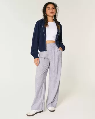 Pantaloni largi Hollister Livvy, cu talie ultra înaltă, din amestec de in