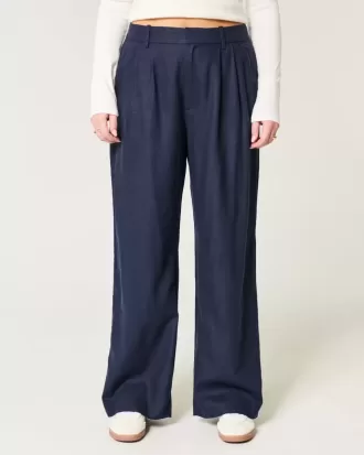 Pantaloni largi Hollister Livvy, cu talie ultra înaltă, din amestec de in