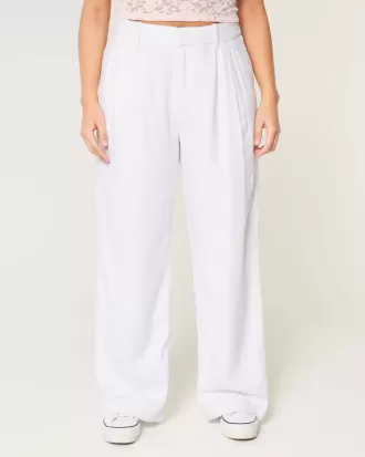 Pantaloni largi Hollister Livvy, cu talie ultra înaltă, din amestec de in