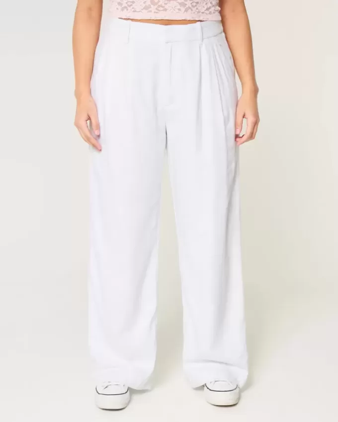 Pantaloni largi Hollister Livvy, cu talie ultra înaltă, din amestec de in