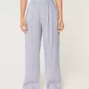Pantaloni largi Hollister Livvy, cu talie ultra înaltă, din amestec de in