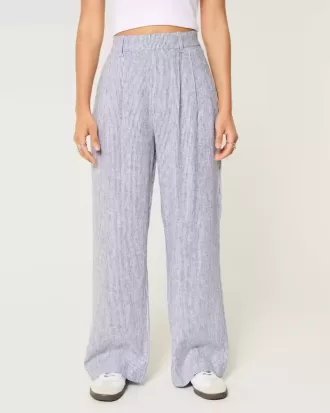 Pantaloni largi Hollister Livvy, cu talie ultra înaltă, din amestec de in