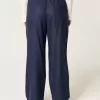 Pantaloni largi Hollister Livvy, cu talie ultra înaltă, din amestec de in