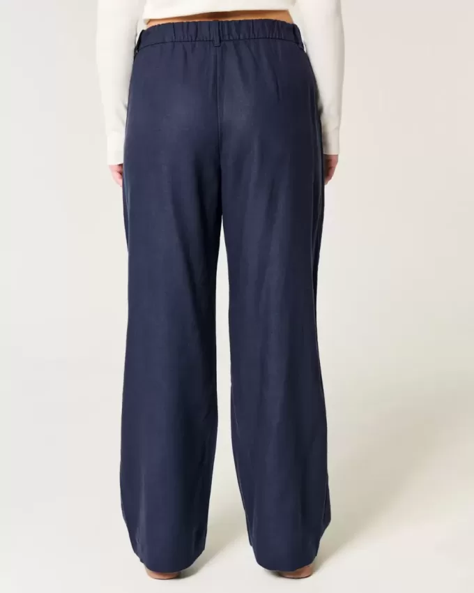 Pantaloni largi Hollister Livvy, cu talie ultra înaltă, din amestec de in