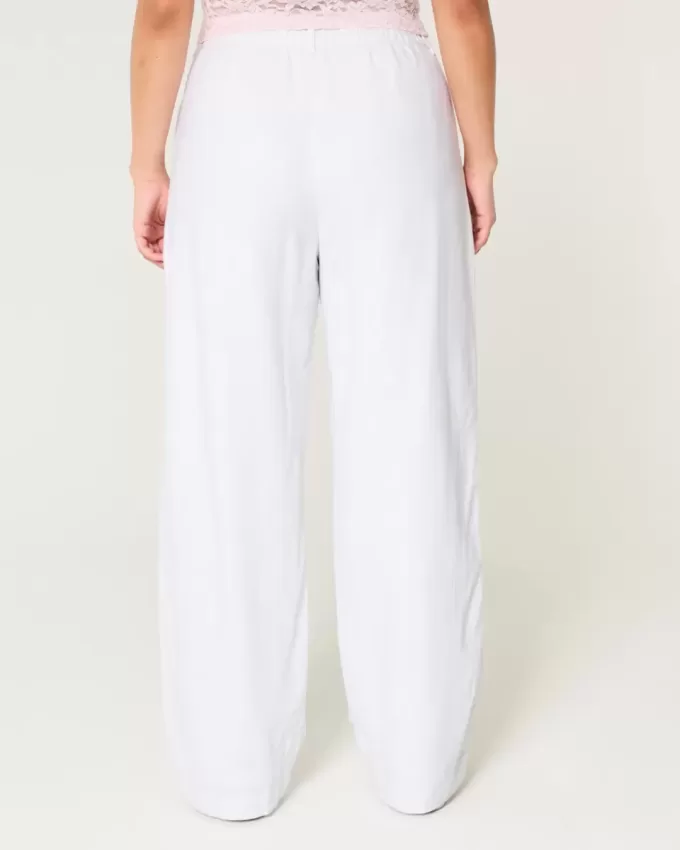 Pantaloni largi Hollister Livvy, cu talie ultra înaltă, din amestec de in
