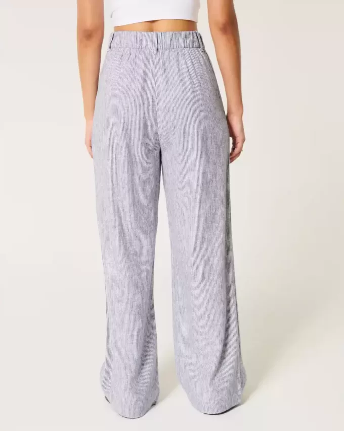 Pantaloni largi Hollister Livvy, cu talie ultra înaltă, din amestec de in
