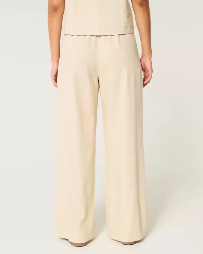 Pantaloni largi Hollister Livvy, cu talie ultra înaltă, din amestec de in