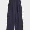 Pantaloni largi Hollister Livvy, cu talie ultra înaltă, din amestec de in