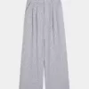 Pantaloni largi Hollister Livvy, cu talie ultra înaltă, din amestec de in
